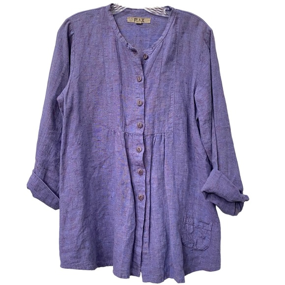 Flax Tops - FLAX purple 100% Linen Loose fit Top blouse shirt peasant babydoll lagenlook P